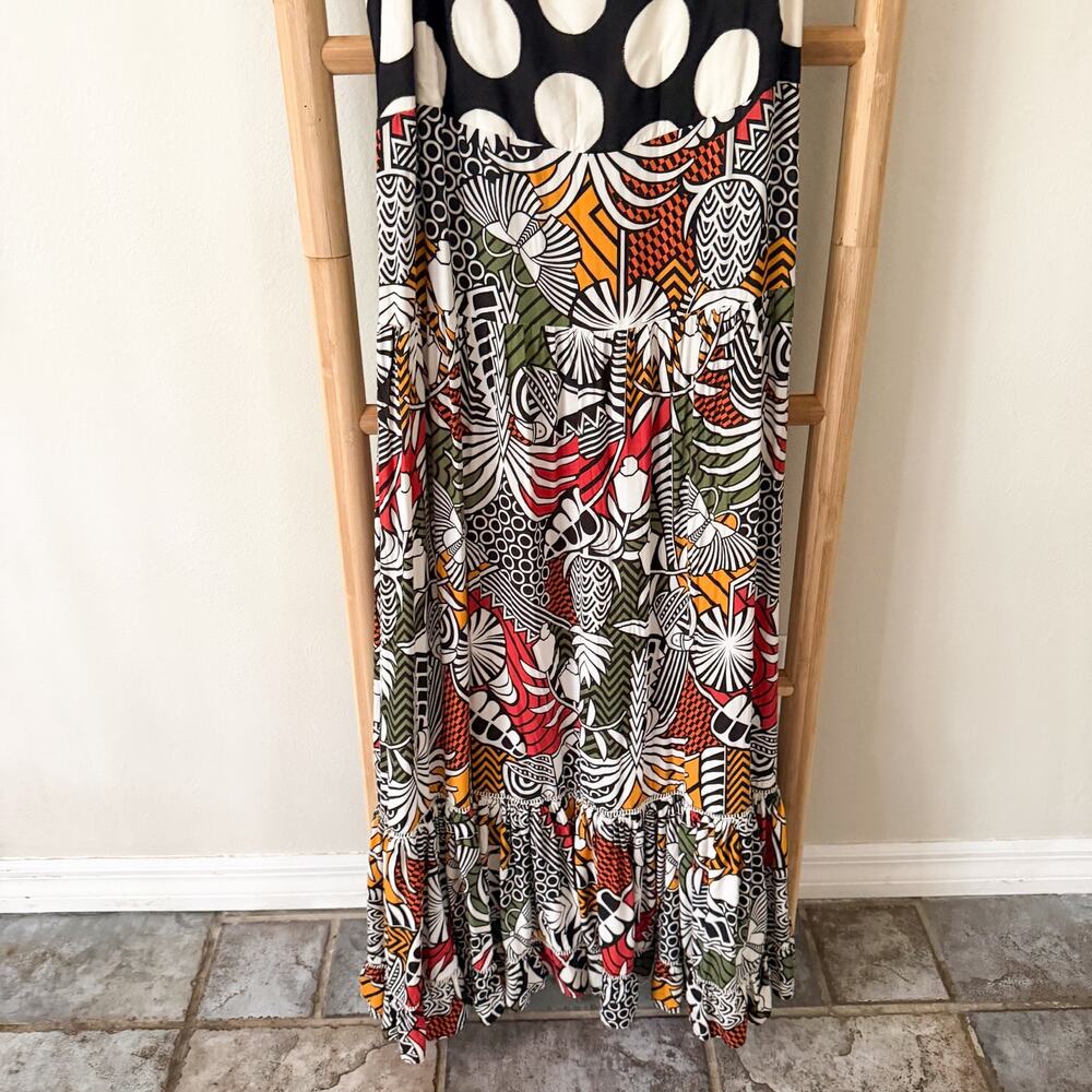 Farm Rio for Anthropologie Tiered Cover Up Maxi Dress Polka Dot Tropical Print L - Picture 6 of 11